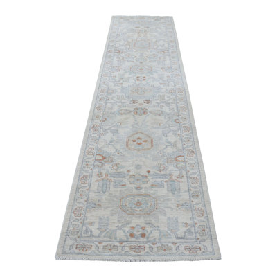 Tapis décoratif de noué à la main new age peshawar ivoire de conception unique 2 pi 6 po x 9 pi 10 po