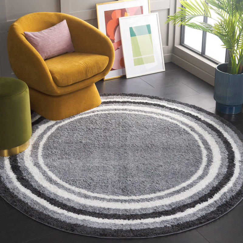 Maudeen Border & Stripe Shag 200 Performance Striped Rug, Round 6'7"