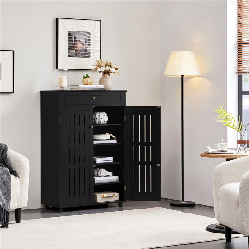 Multi-sized Louvered 5-Tier Shoe Storage Cabinet with Drawer, Black, 5