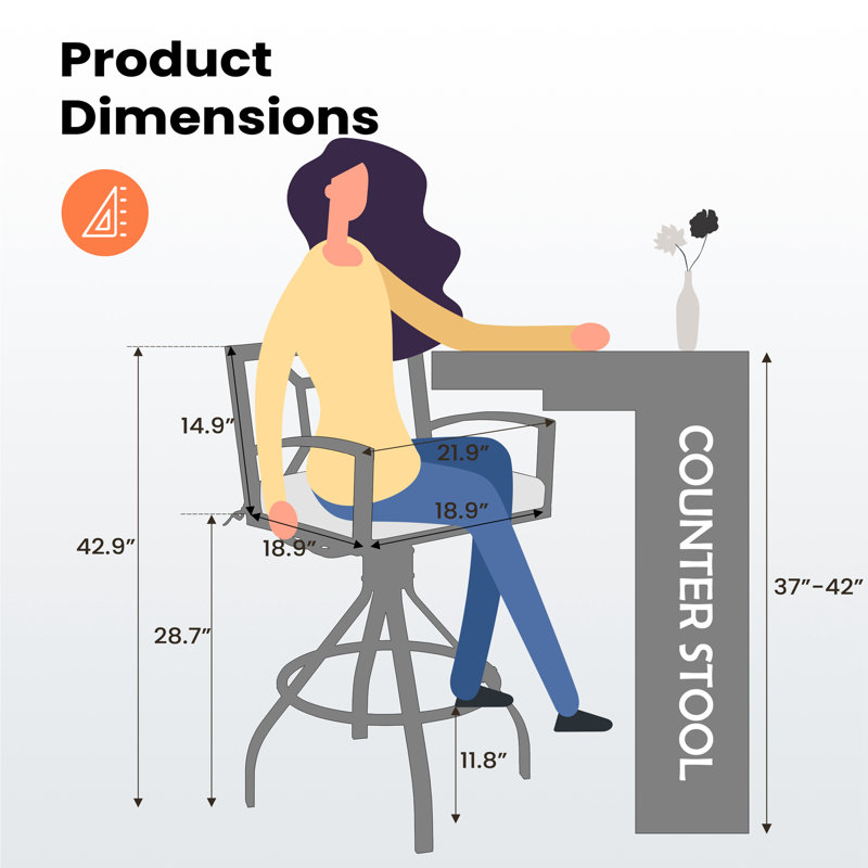 Tabouret de bar pivotant en aluminium 28,7 po avec coussin Sunbrella Ackerin, Suie Milano