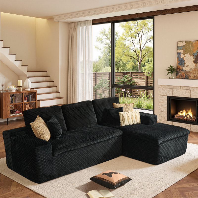 Alcala Boneless 130" L-Shaped Modular Sectional Sofa, Black Polyester