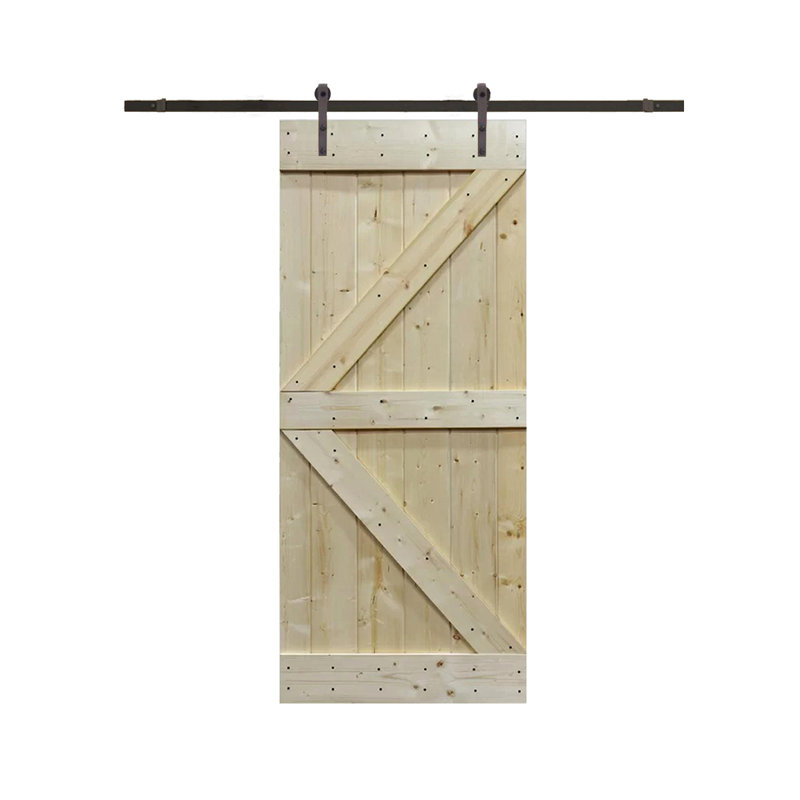 Porte de grange à panneaux en bois sans finition avec kit de quincaillerie d’installation
