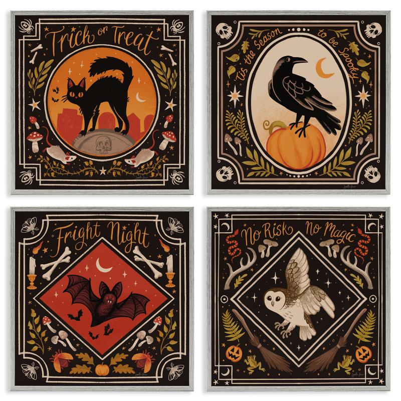 «Spooky Season Animals», ensemble de 4 giclées encadrées par Janelle Penner, H 12 po x l 12 po, Estampe numérique Farmhouse