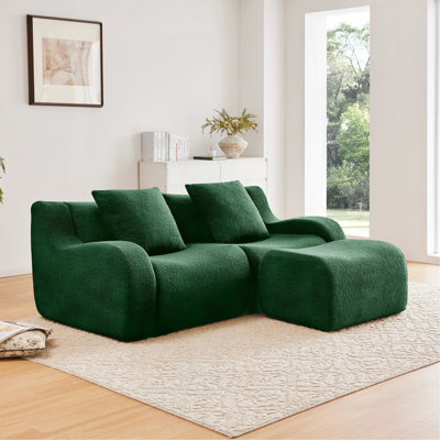L-Shaped Teddy Fabric 2-Seat Boneless Sofa,No Assembly Required Curved Armrest,Streamlined Design Ergonomic Design,32D High Density Sponge For Living