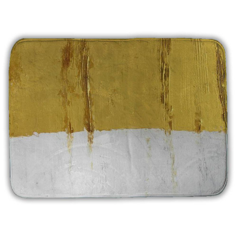 Golden stripe Bath Mat with Non-Slip Backing - Quick Dry Memory Foam Bathroom Rug - Absorbent - Modern Plush Spa-Style - Machine Washable