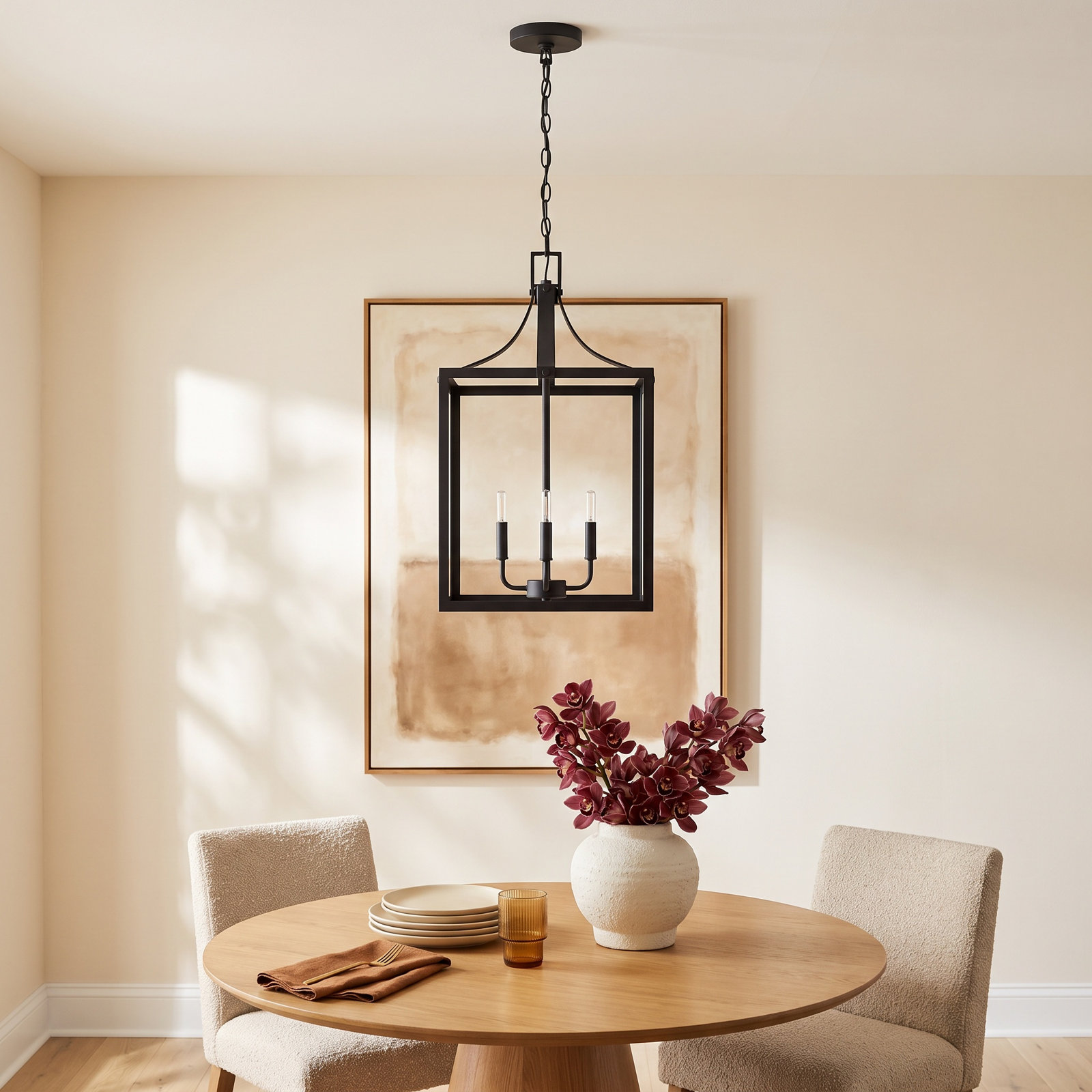 Carla 4 - Light Dimmable Lantern Chandelier, Black, 27.25" H x 14" W x 14" D, No
