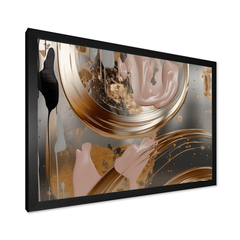«Gold and Pink Vibrant Swirls I», reproduction d'art sur toile abstraite en marbre, H 12 po x l 20 po x P 1 po