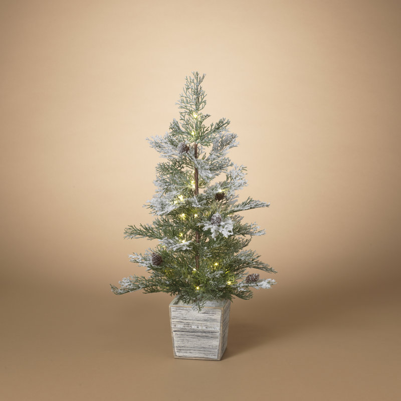 26 In. Illuminating Flocked Tree In Wood Box