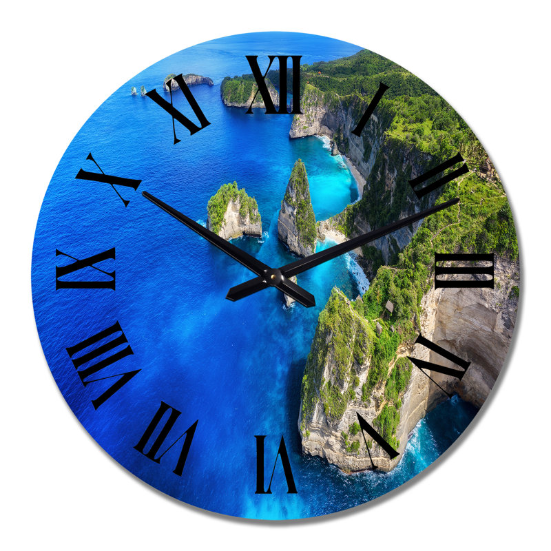 Vue aérienne de la plage tropicale II - horloge murale nautique et côtière, Moyen