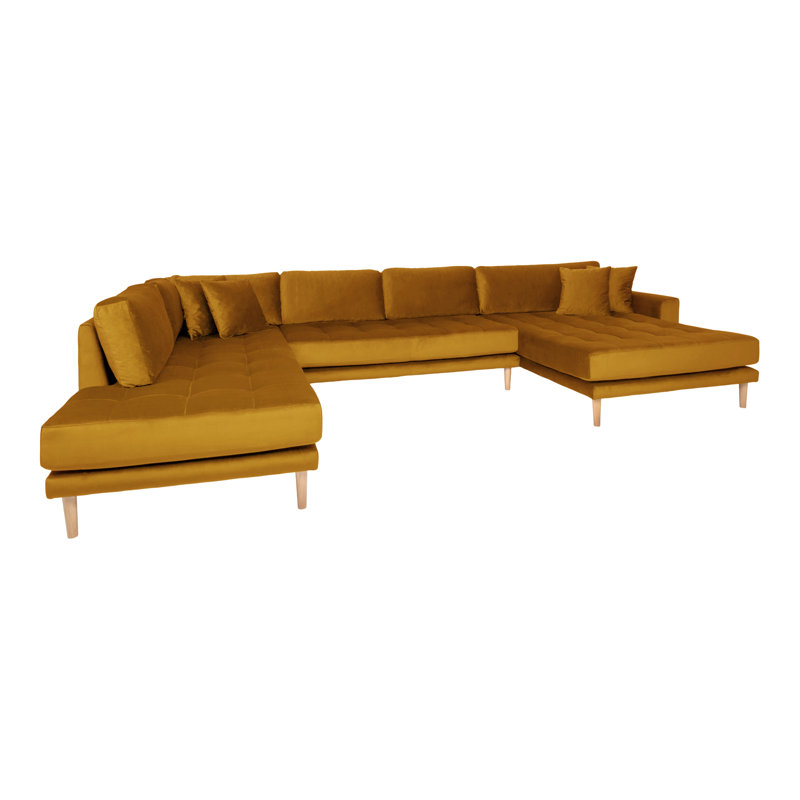 Hunnicutt 6 Seater Velvet U-shaped Sofa, Yellow, Left Hand Facing