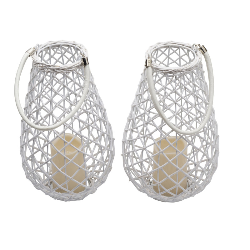 Elements Rattan Tabletop Lantern Set with Candle Included
