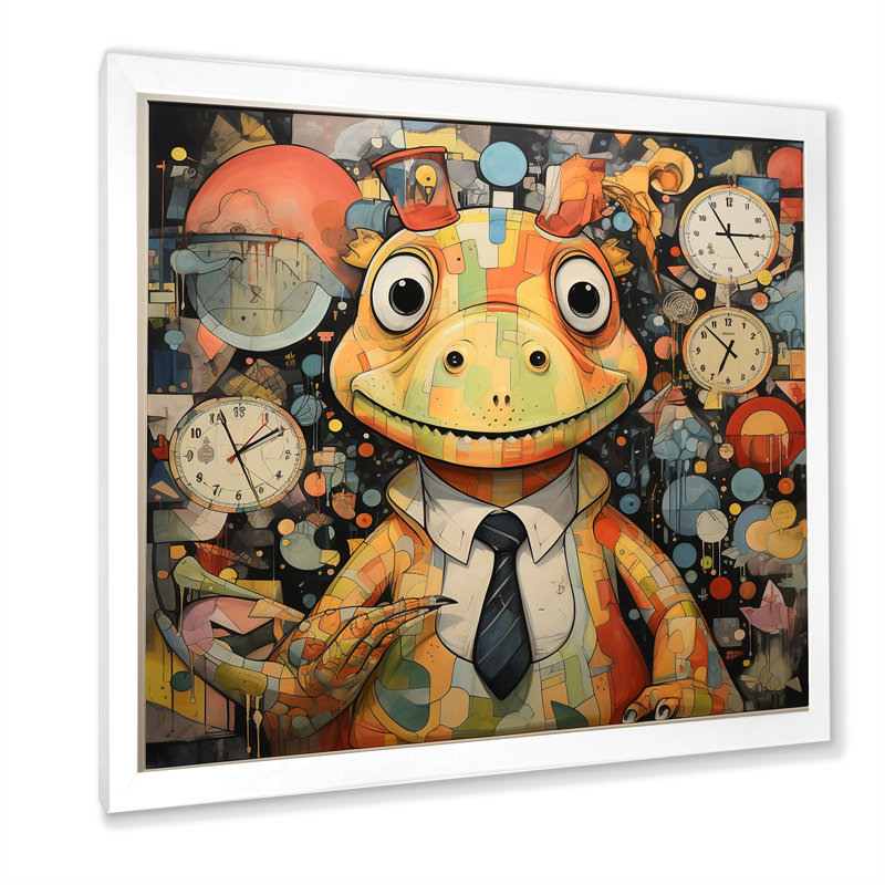 Cubist Dinosaur Nursery II - Dinosaurwall Art, White Single Picture Framed, 36" H x 36" W x 1.5" D