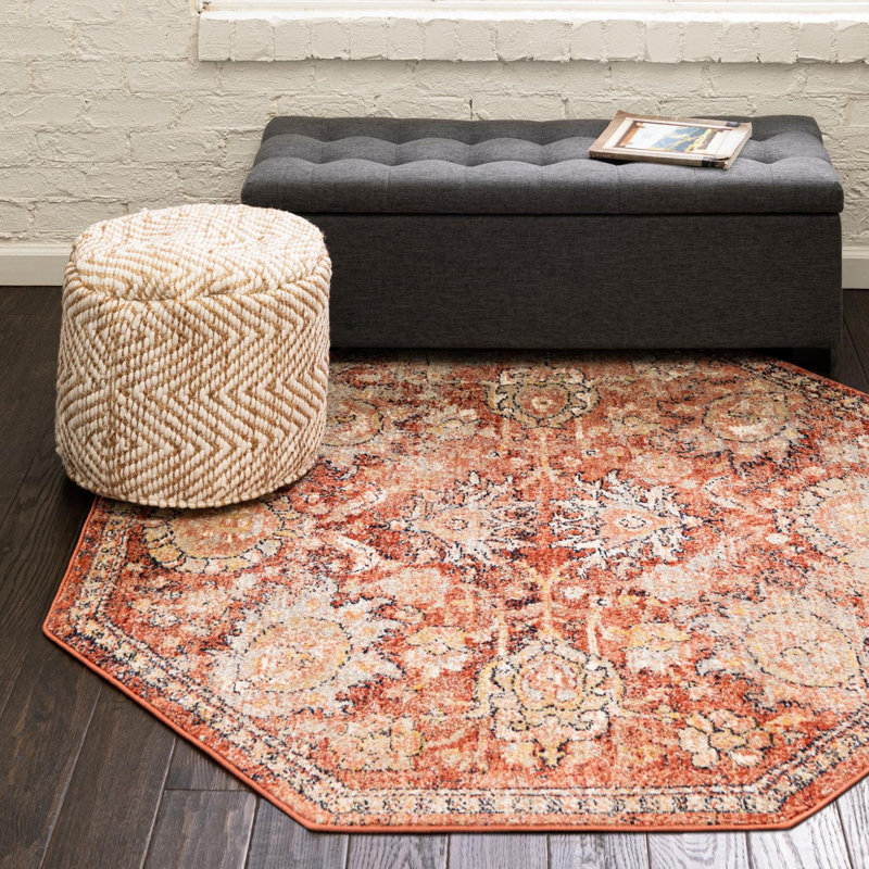 Tapis rouge brique Akira, Octogone 3 pi 11 po x 3 pi 11 po