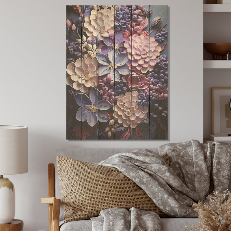Sérénité lilas magique - lilas, art mural sur bois de pin naturel, H 40 po x l 30 po