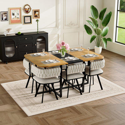 7-Piece Rectangular Dining Table Set, Modern Indoor Table Set for Dining Room