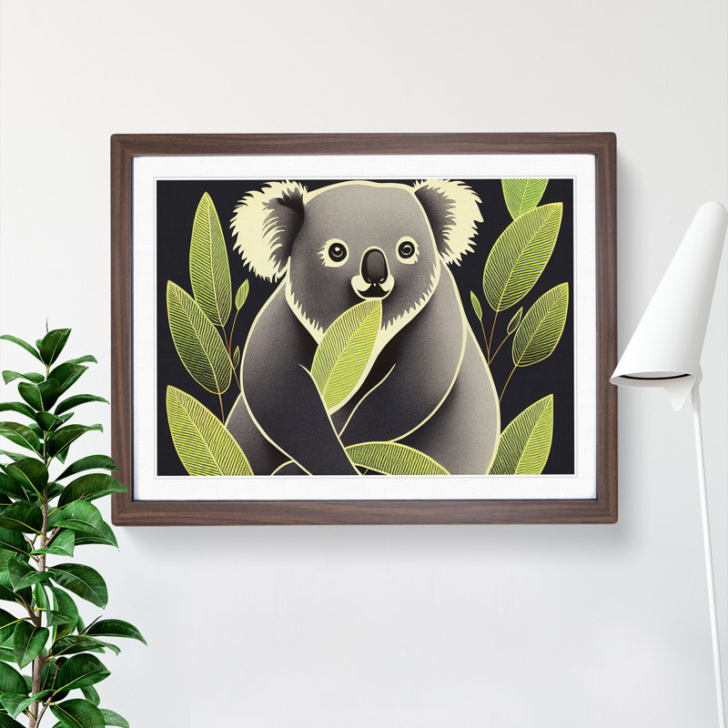 Artistic Koala Bear - Single Picture Frame Print, 25cm H x 34cm W x 2cm D, Walnut Framed