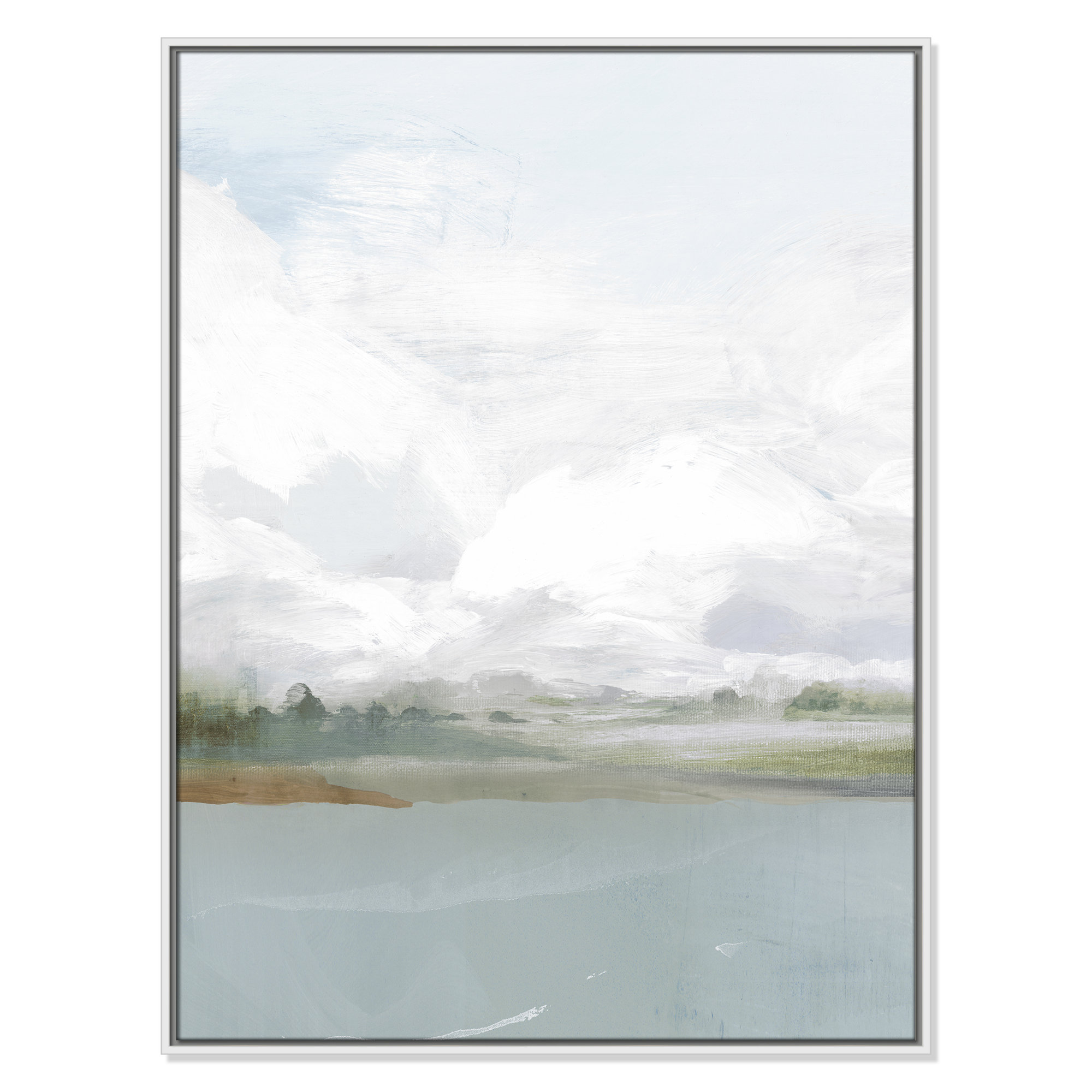 All Shore Watercolor Canvas Painting Print with Wood Floater Frame , White, 41.5" H x 31.5" W