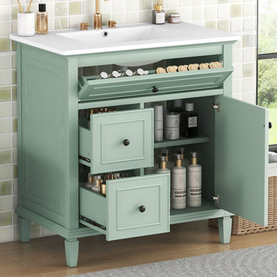 Mid-Century 30" Bathroom Vanity With Ceramic Sink