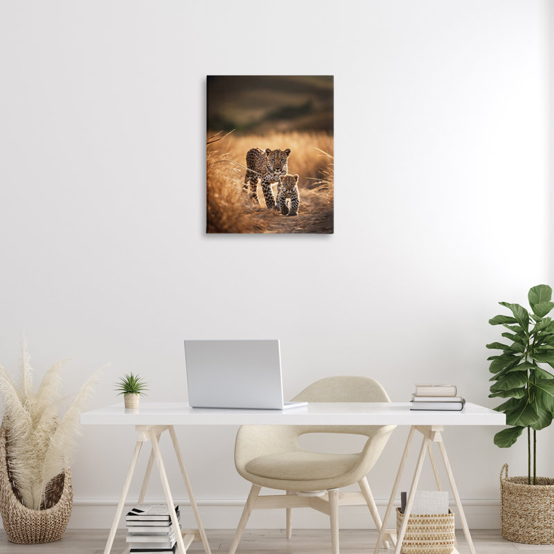 Art mural sur toile, "Cheetah & Cub in Nature" par Noah Bay, H 30 po x l 24 po