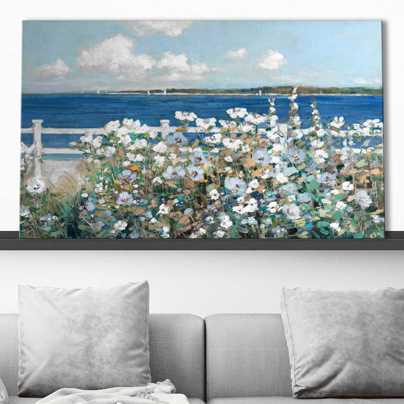 Bayside Garden par Sally Swatland - Peinture, H 18 po x l 30 po, Toile tendue