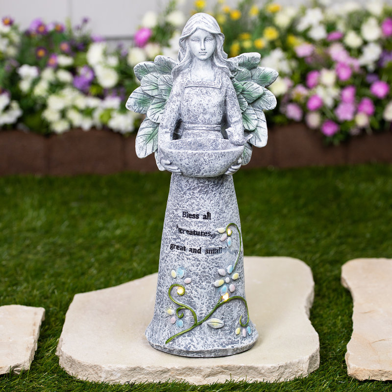 Bain d'oiseaux d'extérieur à DEL avec éclairage solaire à DEL Bless All Creatures - 16 po