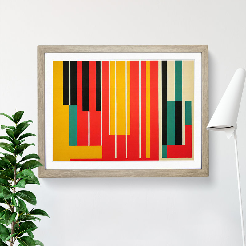 XH1022-6059X Modern Bauhaus Art Vol.5 Abstract 1 Piece Single Picture Frame Wall Art, 46cm H x 64cm W, Oak