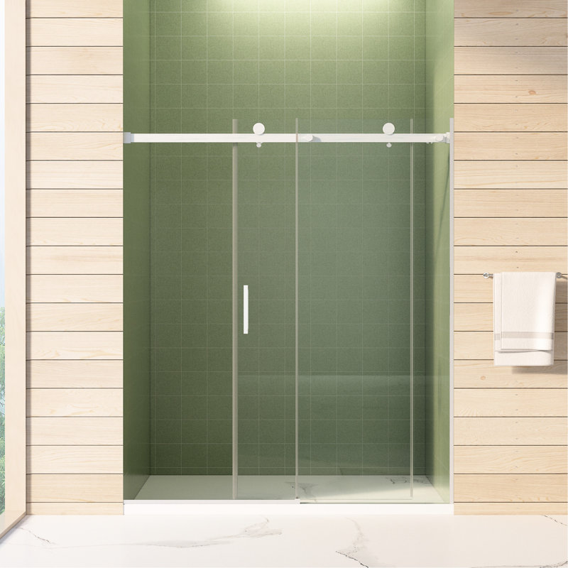 56 - 60 Inches Wide And 70 High Sliding Shower Door With 5/16" 8Mm  & Tempered Glass, Double Side Easy Clean Buffer For Convenient Use 56" 60"W X 70"H Enclosure Thick Coat, Brushed Nickel Finish
