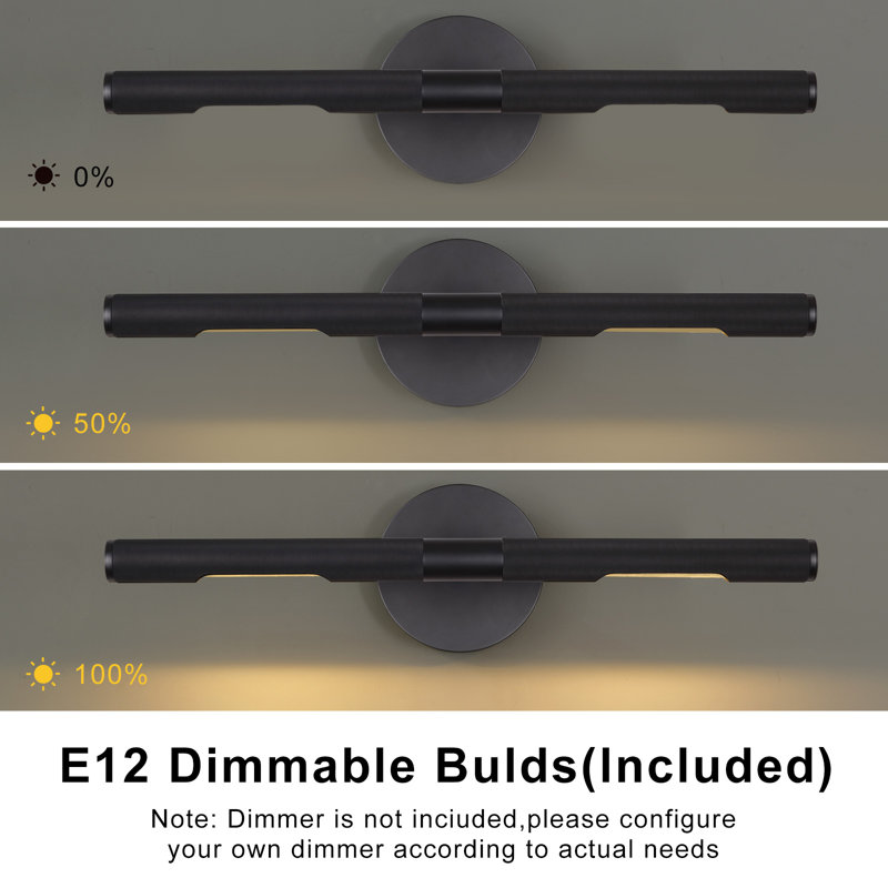 18.9" Dimmable Solid Brass LED Wall Mounted Sconce 360° Rotatable Picture Light(Set of 2), Matte Black
