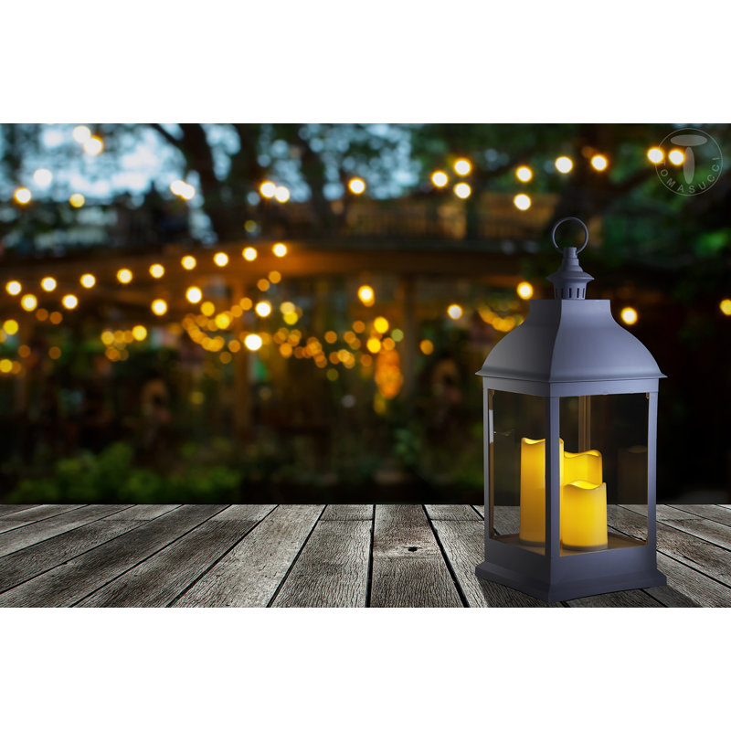 Battery Powered Integrated LED Outdoor Lantern with Electric Candle, 71cm H x 23.5cm W x 23.5cm D