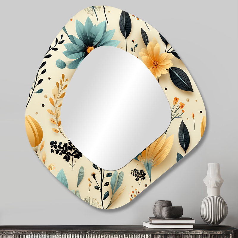 Minimalisme, motif de fougères beiges - motif floral asymétrique, miroir mural de style chalet, 28 po x 25 po