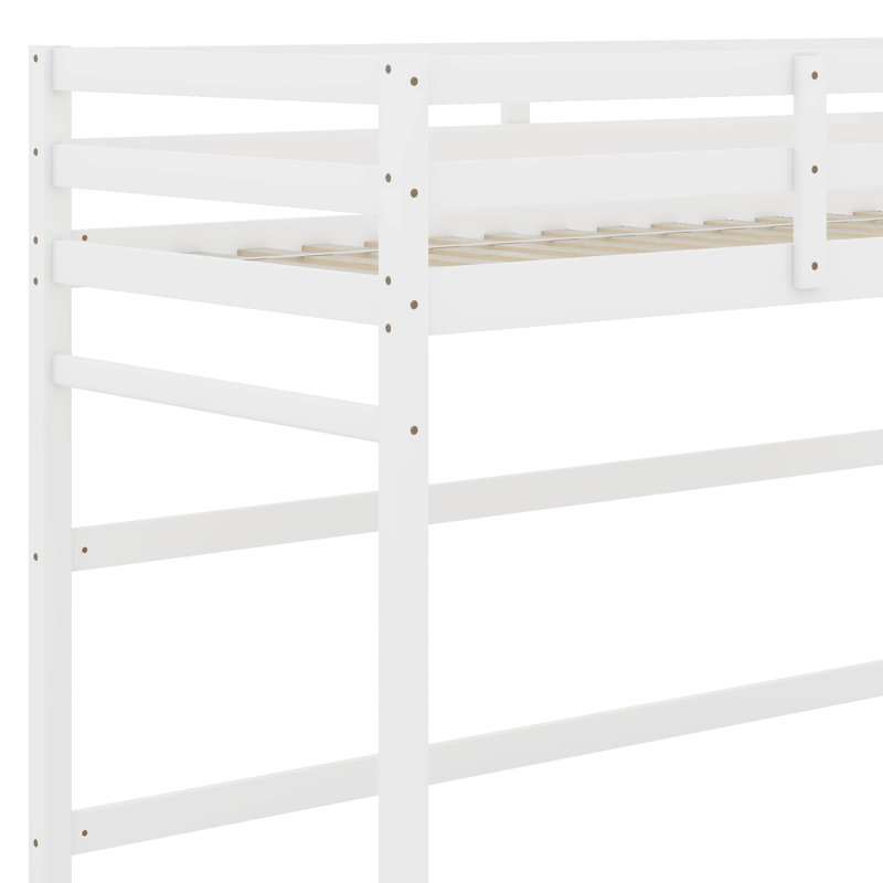 Lit mezzanine simple Kanah avec échelle inclinée et garde-corps, Blanc