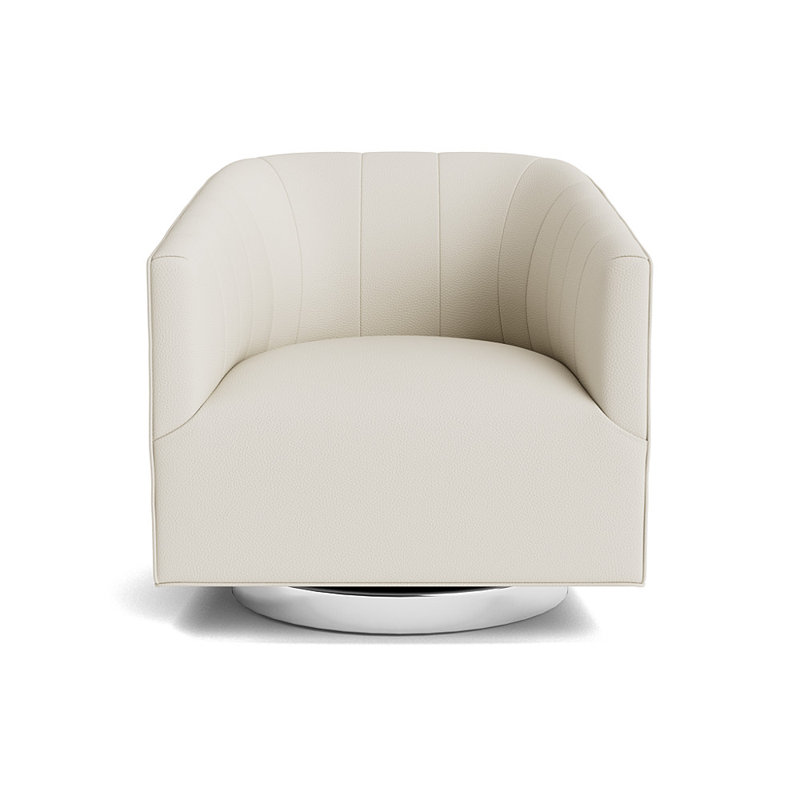 Cooper Upholstered Swivel Barrel Chair, Polished Stainless Steel, Greenwich Performance Leather - Cream