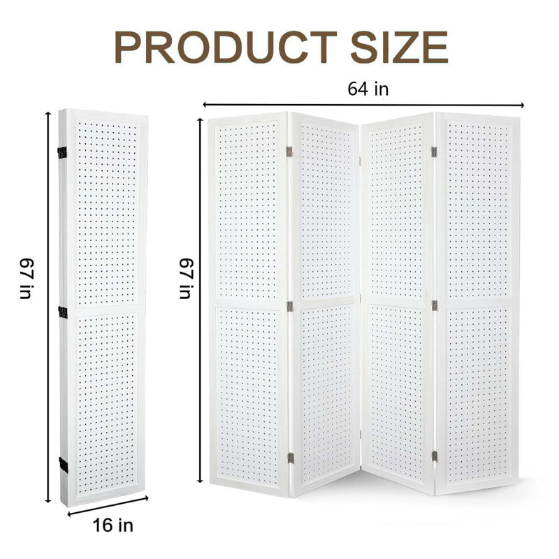 Paravent en bois, 4, H 67 po x l 64 po x P 0,80 po, Blanc