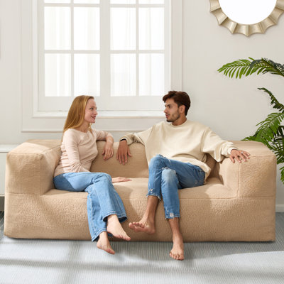Bean Bag Chair Sofa,oversized Bean Bag Couch,memory Foam Filled Floor Loveseat With Soft Sherpa Teddy Cover And Wide Armrests For Adults In Living Roo by Trule
