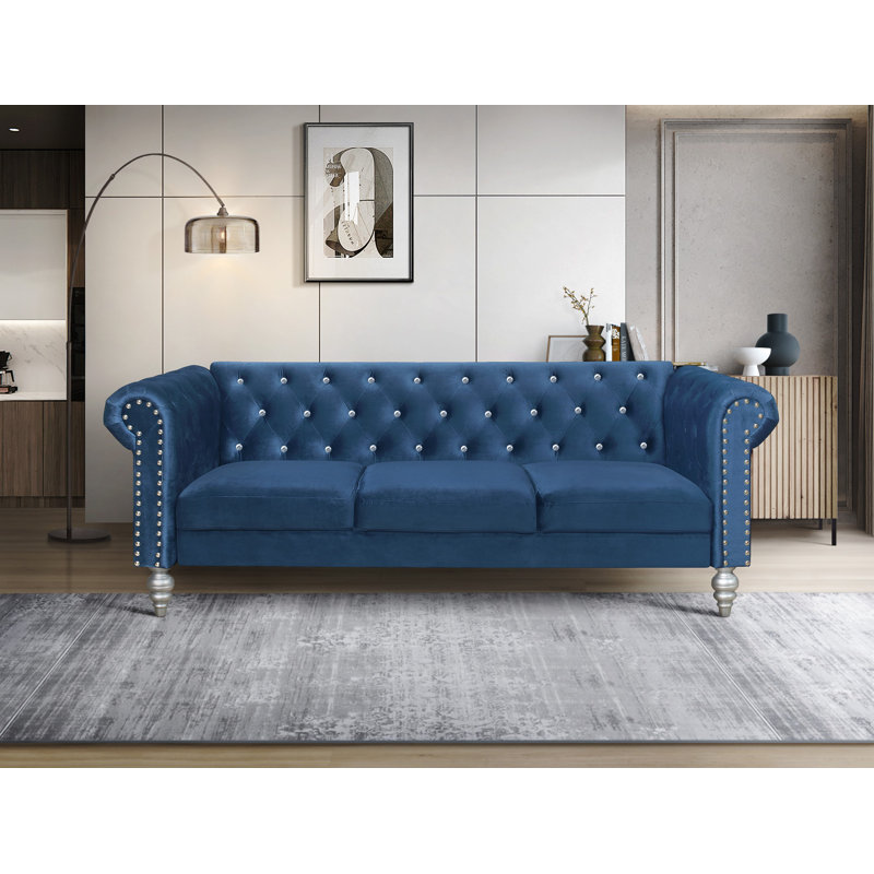 Jabarion 83.3'' Velvet Sofa, Blue Velvet 