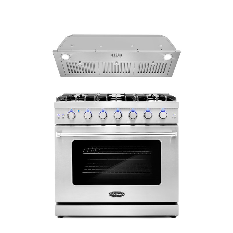 Ensemble de cuisine 2 pièces avec cuisinière à gaz autoportante 36 po et hotte encastrable 36 po