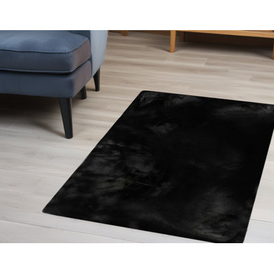 Luxe Faux Rabbit Fur Rectangular Rug - Black