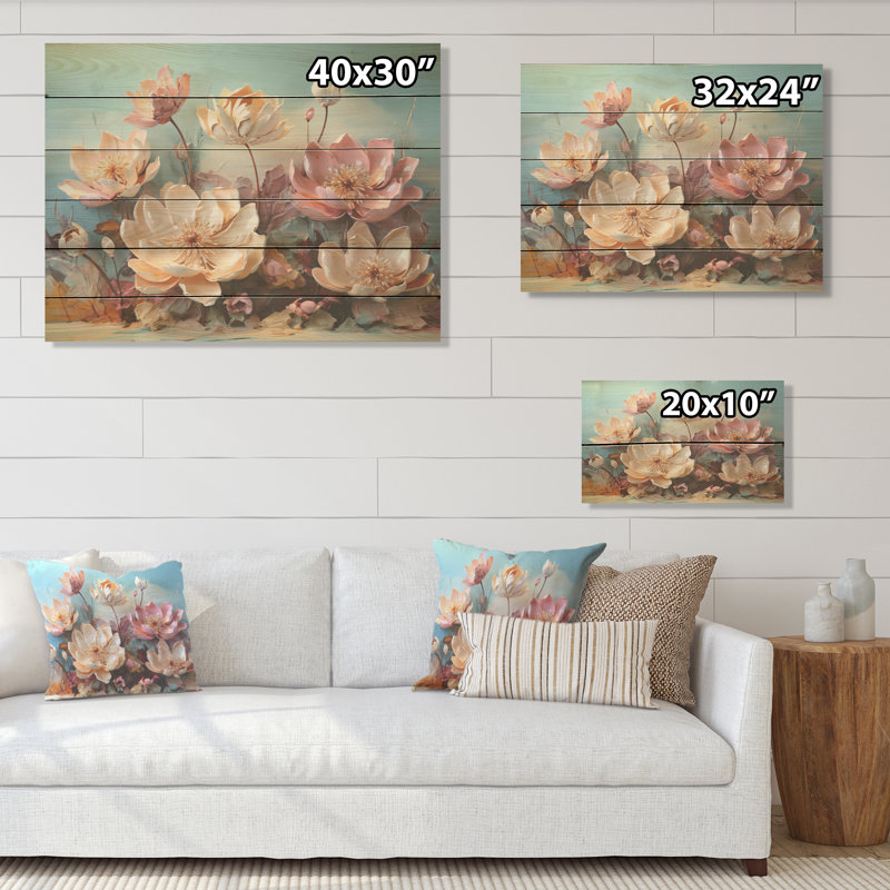 Fleur de lotus moderne rose, art mural sur bois de pin naturel, H 10 po x l 20 po