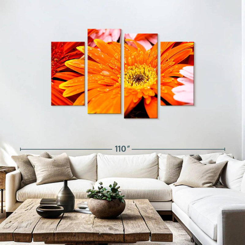 Harnek Dewy Orange Daisy, 48" H x 75" W