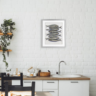«Stacked Anchovy Fish», reproduction sous verre encadrée, design par Michael Willett