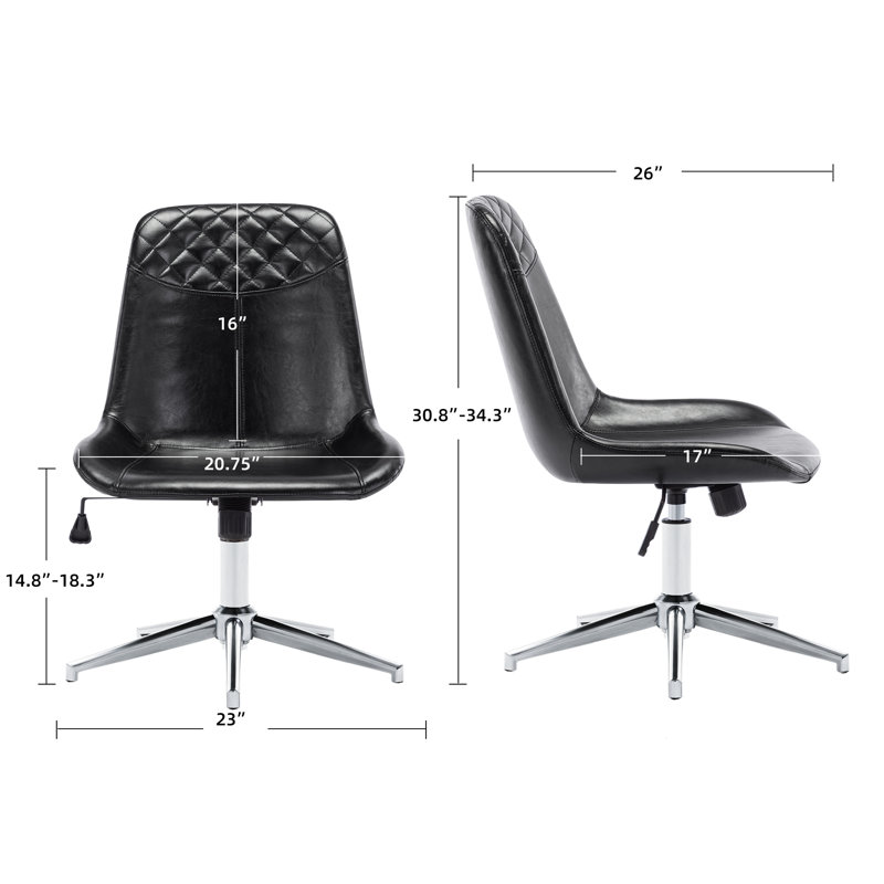Mariello 23" Wide Adjustable Height Leather Swicel Office Chair With Quilted Backrest, Silver, Black