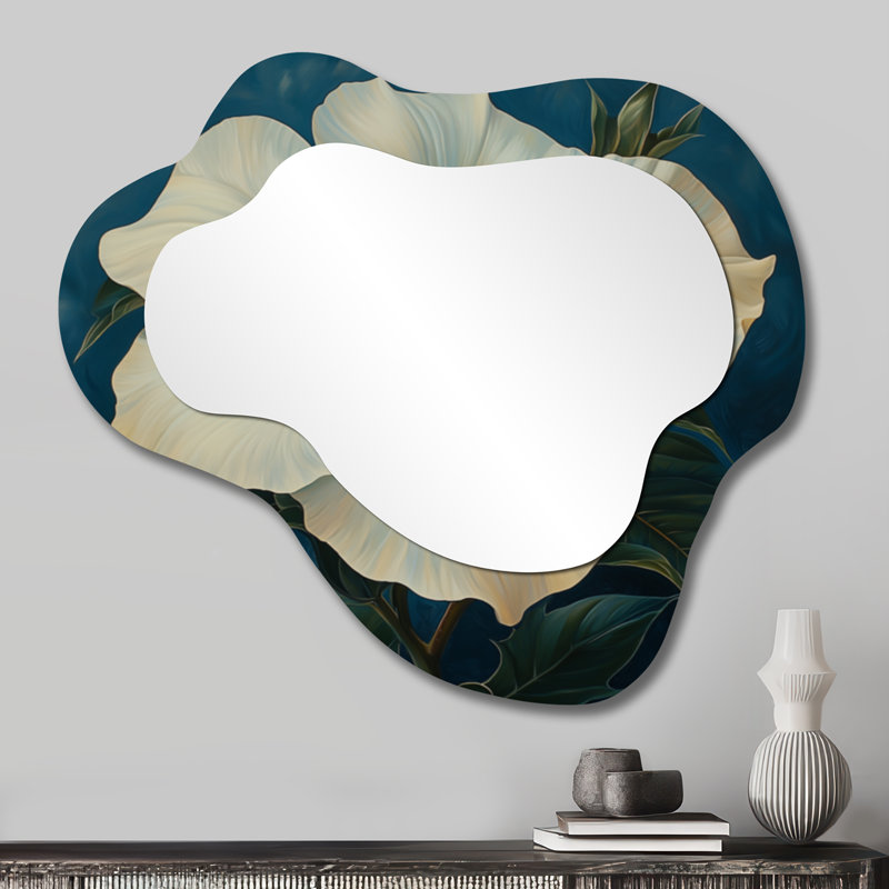 Pivoine d'hiver en pleine floraison - miroir décoratif asymétrique pivoine, miroir mural irrégulier moderne, imprimé sur métal