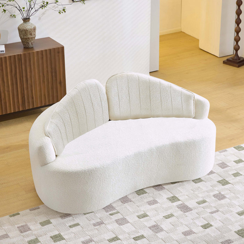 Canapé 69 places courbé à deux places avec tissu chenille blanc, Blanc