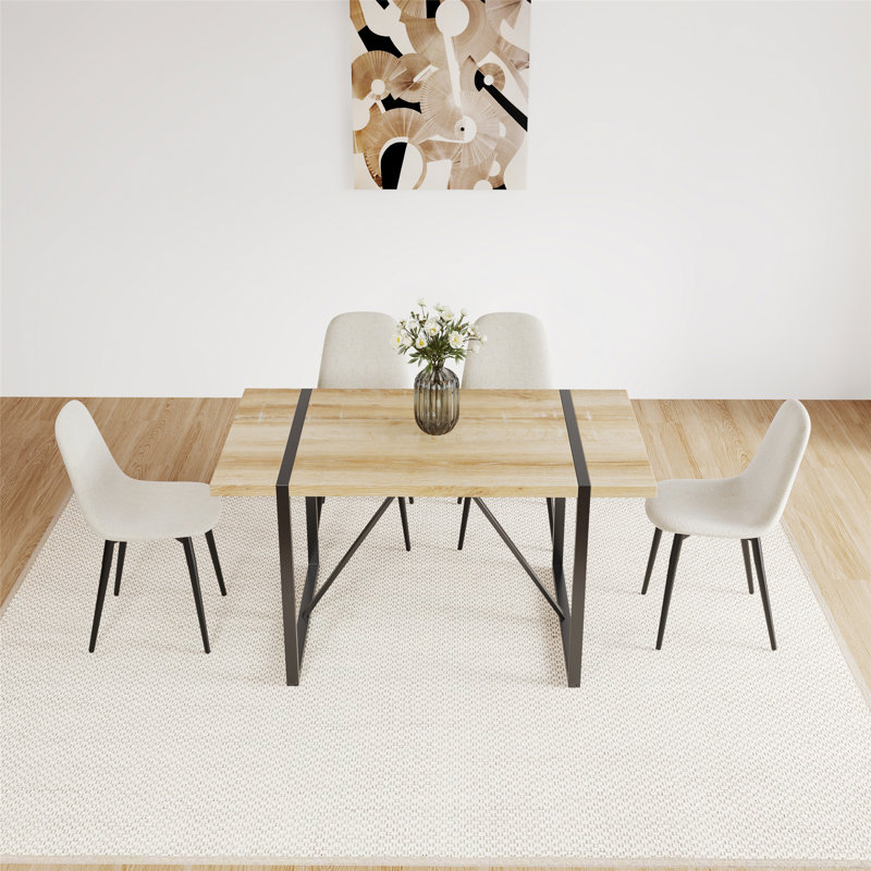 Ensemble de table de salle à manger 5 pièces, ensemble de table de cuisine en bois avec base en métal, Beige