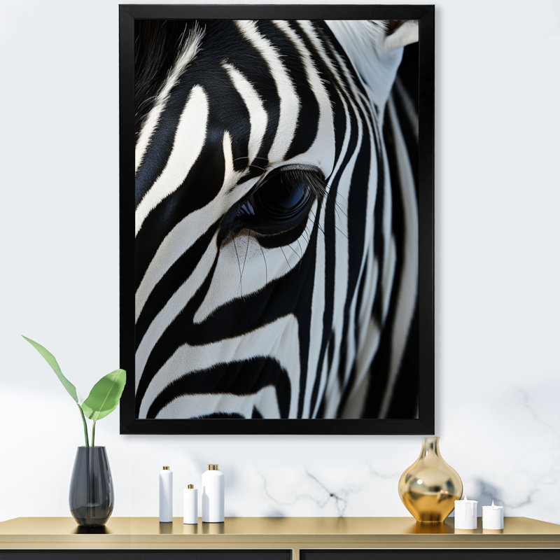 Portrait de zèbre noir et blanc II encadré sur toile, Noir, H 32 po x l 24 po x P 1 po