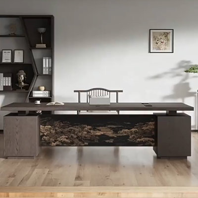 Light Luxury Solid Wood Executive Office Desk, Dual Cabinet Design with Large-Capacity Drawer Storage, Suitable for Multiple Scenarios