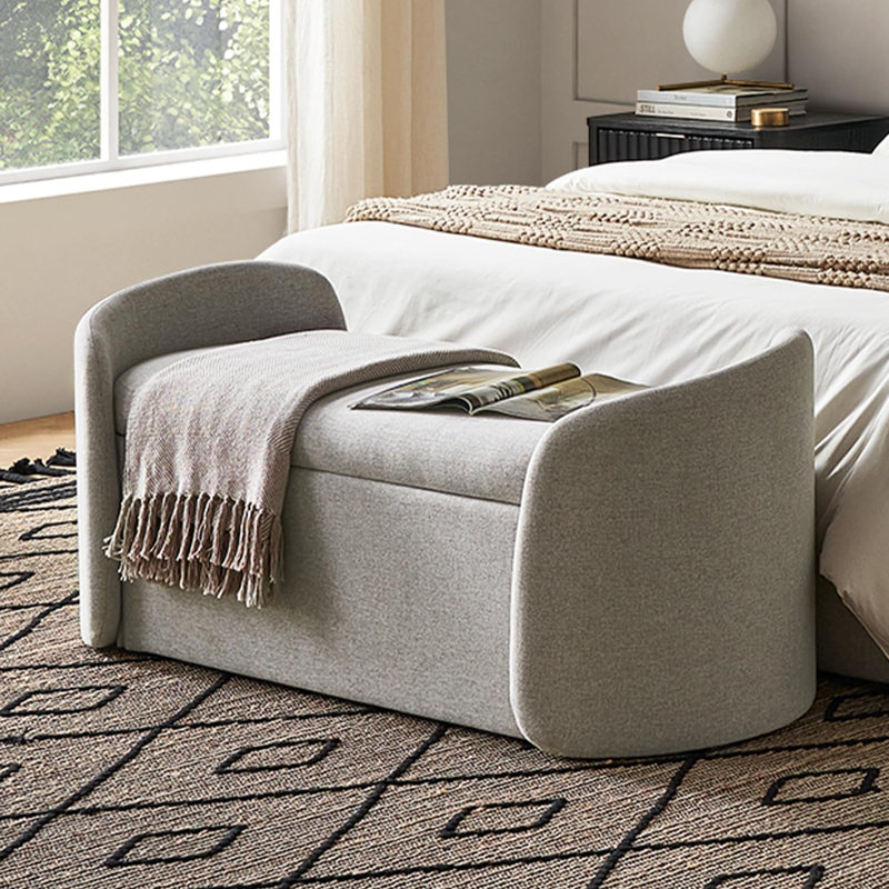 Jayren Upholstered Storage Bench, Light Gray Fabric