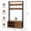 Arbre d'entrée de style industriel avec banc, rangement pour chaussures et 6 crochets, pour les entrées et les vestibules organisés.-1238424722