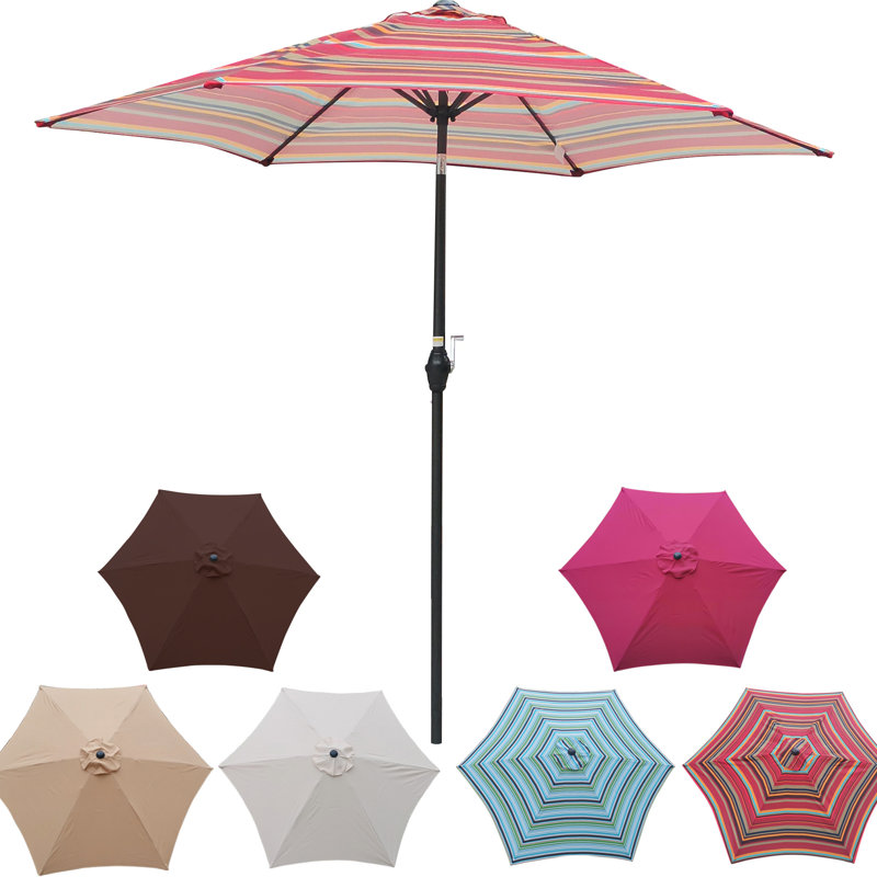 Parasol extérieur 9 pi à rayures rouges - Matériau respirant, nervures d'ombrage rayées confortables, assemblage facile