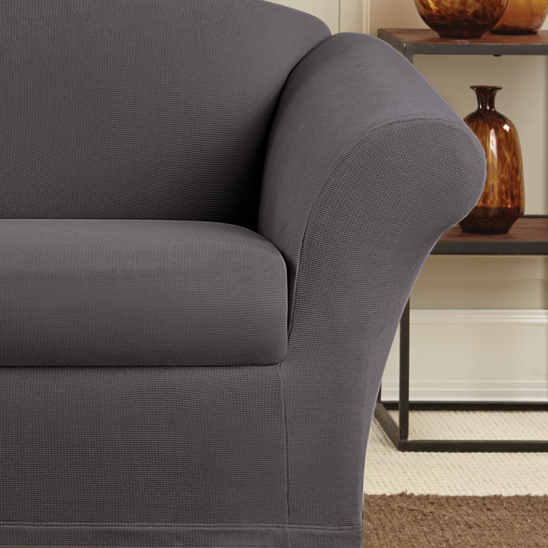 Gray Stretch Oxford Two-Piece Loveseat Slipcover